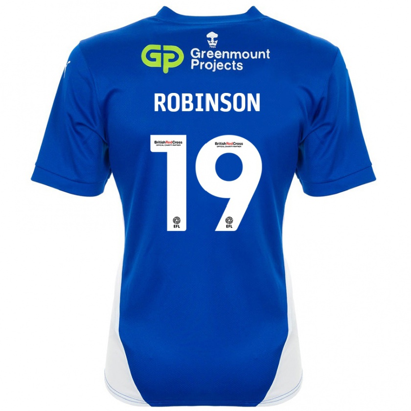 Kandiny Niño Camiseta Luke Robinson #19 Azul Blanco 1ª Equipación 2024/25 La Camisa Chile