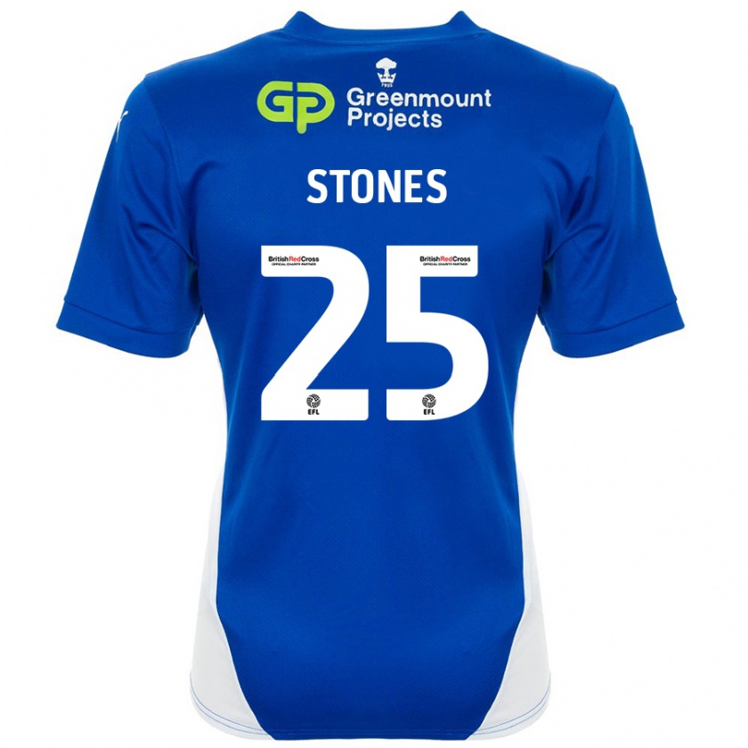 Kandiny Niño Camiseta Josh Stones #25 Azul Blanco 1ª Equipación 2024/25 La Camisa Chile