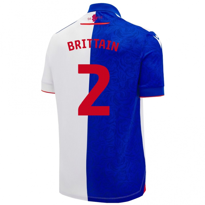 Kandiny Niño Camiseta Callum Brittain #2 Azul Cielo Blanco 1ª Equipación 2024/25 La Camisa Chile