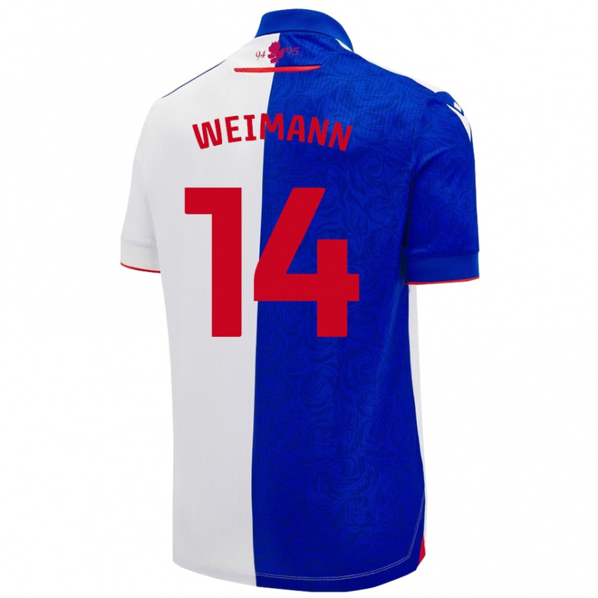 Kandiny Niño Camiseta Andreas Weimann #14 Azul Cielo Blanco 1ª Equipación 2024/25 La Camisa Chile