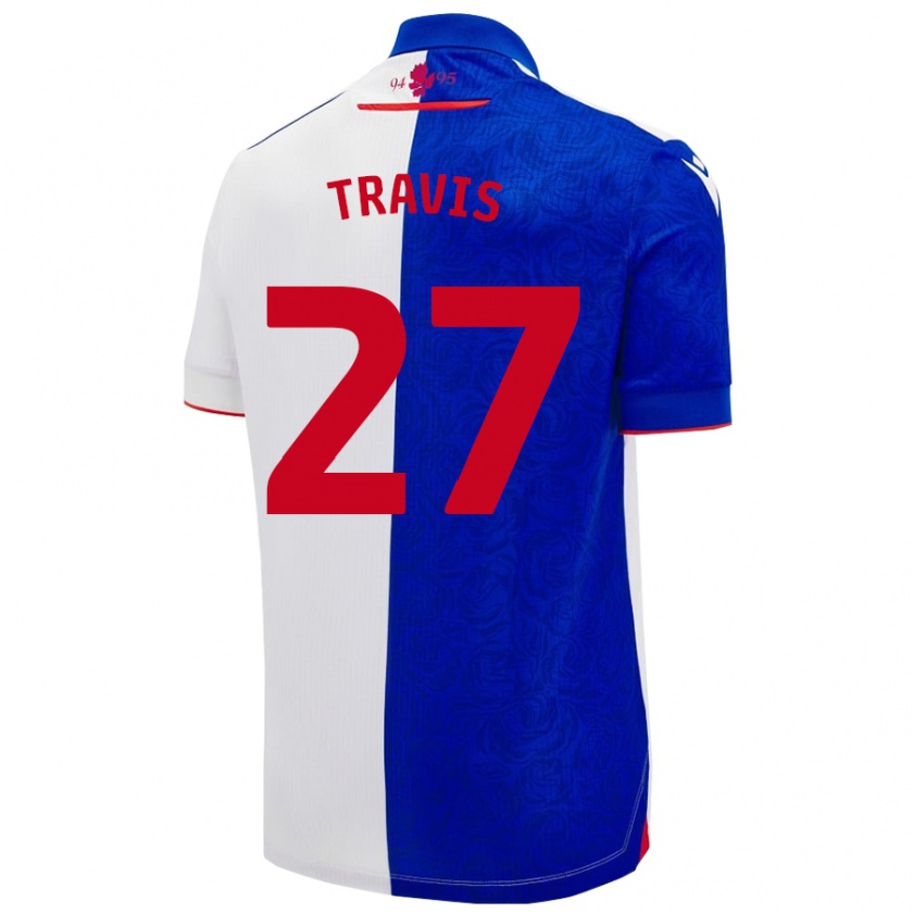 Kandiny Niño Camiseta Lewis Travis #27 Azul Cielo Blanco 1ª Equipación 2024/25 La Camisa Chile