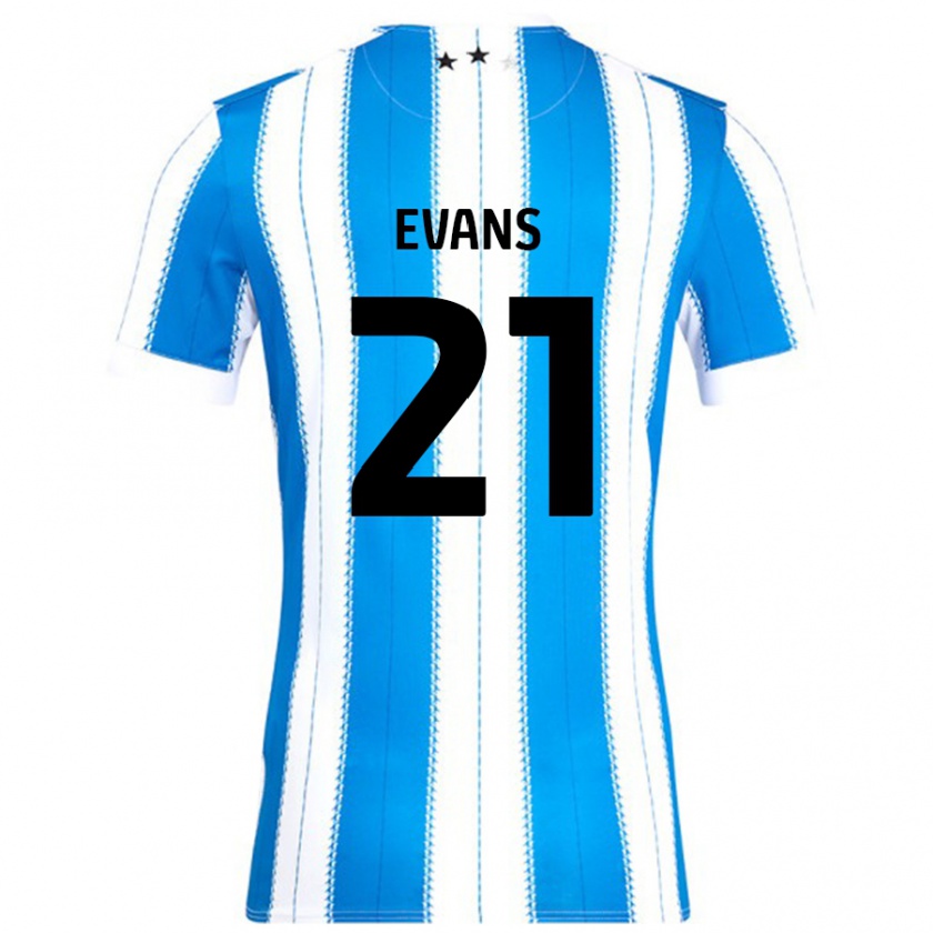 Kandiny Niño Camiseta Antony Evans #21 Azul Blanco 1ª Equipación 2024/25 La Camisa Chile