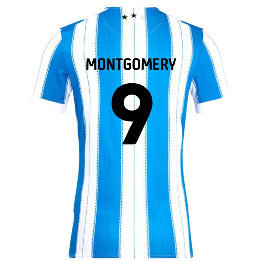 Kandiny Niño Camiseta Ria Montgomery #9 Azul Blanco 1ª Equipación 2024/25 La Camisa Chile