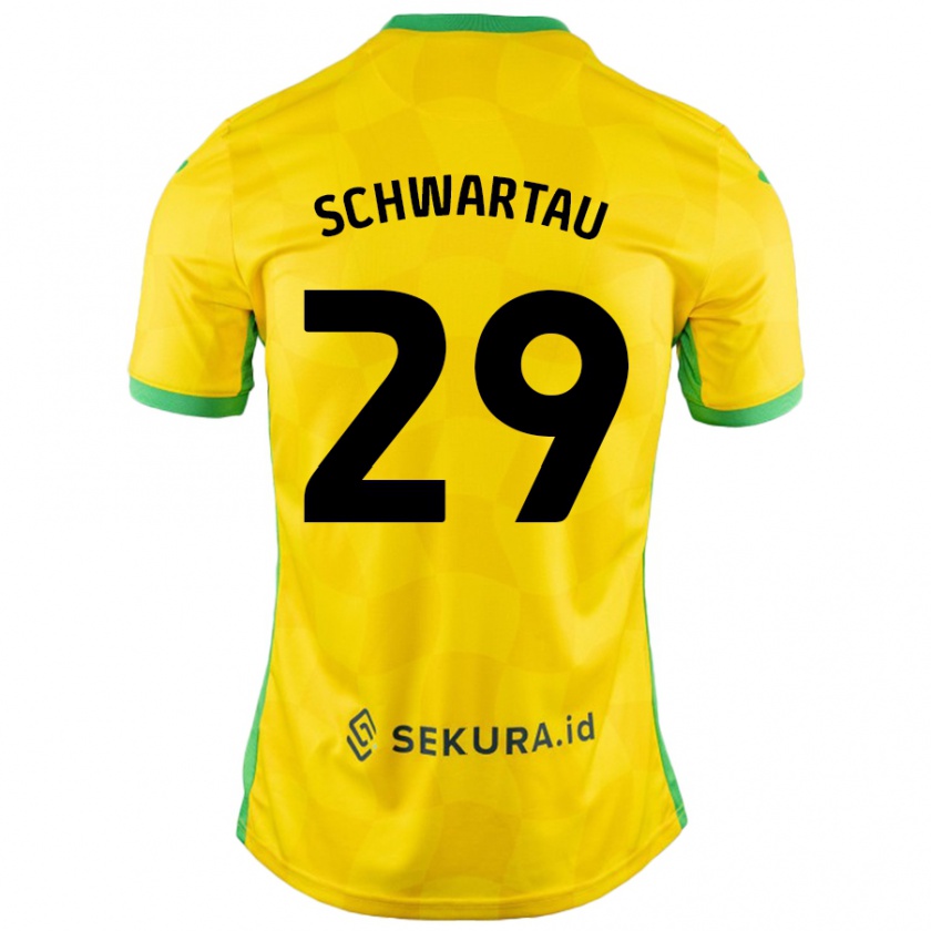 Kandiny Niño Camiseta Oscar Schwartau #29 Amarillo Verde 1ª Equipación 2024/25 La Camisa Chile