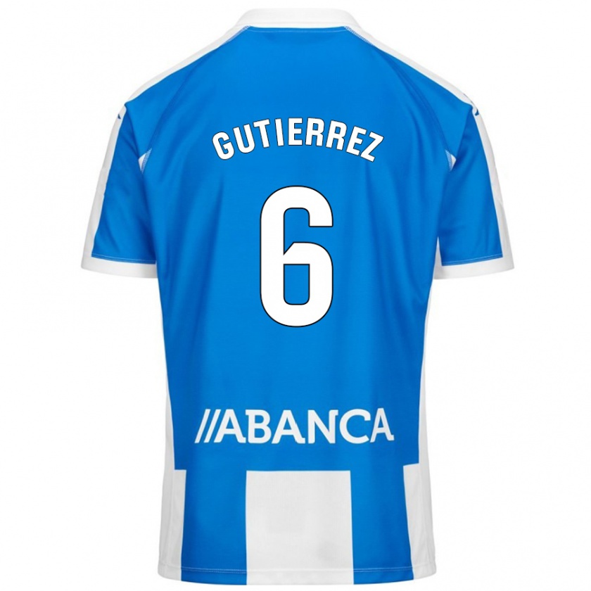 Kandiny Niño Camiseta Paula Gutiérrez #6 Azul Blanco 1ª Equipación 2024/25 La Camisa Chile