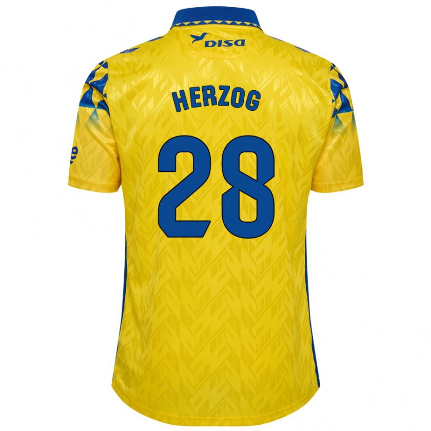 Kandiny Niño Camiseta Juanma Herzog #28 Amarillo Azul 1ª Equipación 2024/25 La Camisa Chile