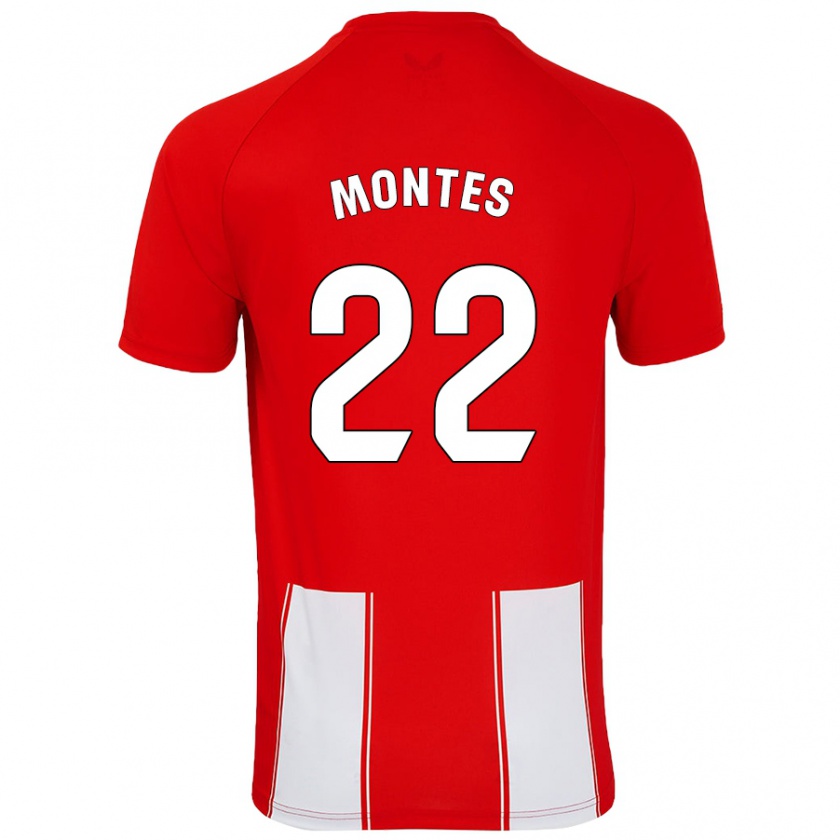 Kandiny Niño Camiseta César Montes #22 Rojo Blanco 1ª Equipación 2024/25 La Camisa Chile