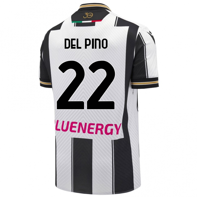 Kandiny Niño Camiseta Lorenzo Del Pino #22 Blanco Negro 1ª Equipación 2024/25 La Camisa Chile