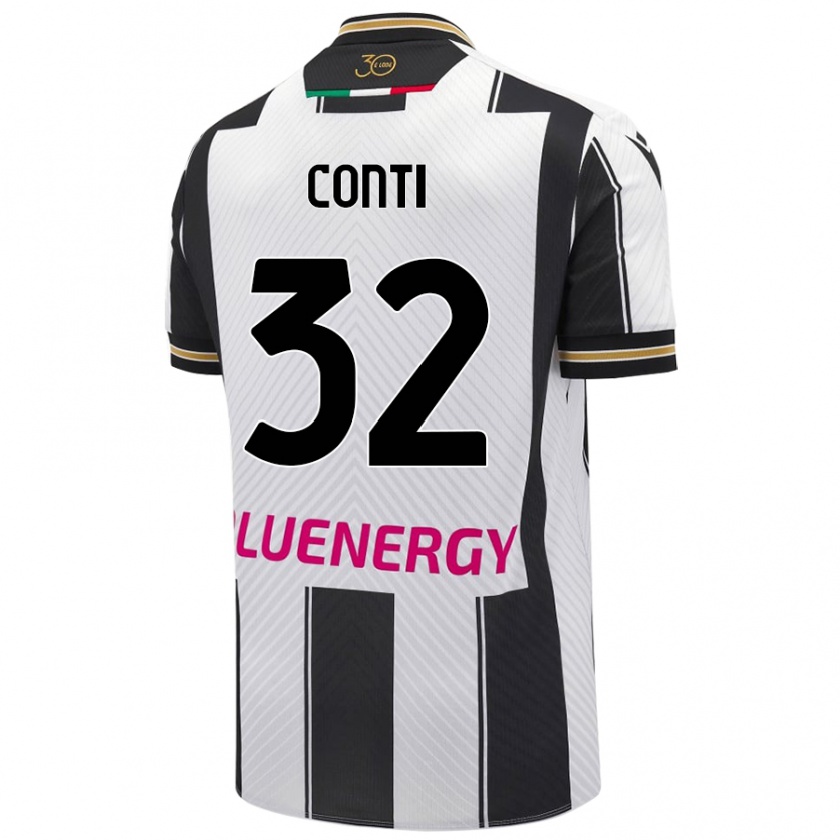 Kandiny Niño Camiseta Manuel Conti #32 Blanco Negro 1ª Equipación 2024/25 La Camisa Chile