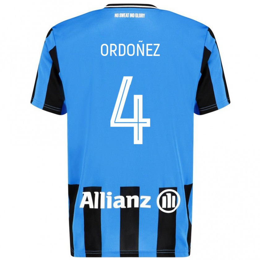 Kandiny Niño Camiseta Joel Ordóñez #4 Azul Cielo Negro 1ª Equipación 2024/25 La Camisa Chile