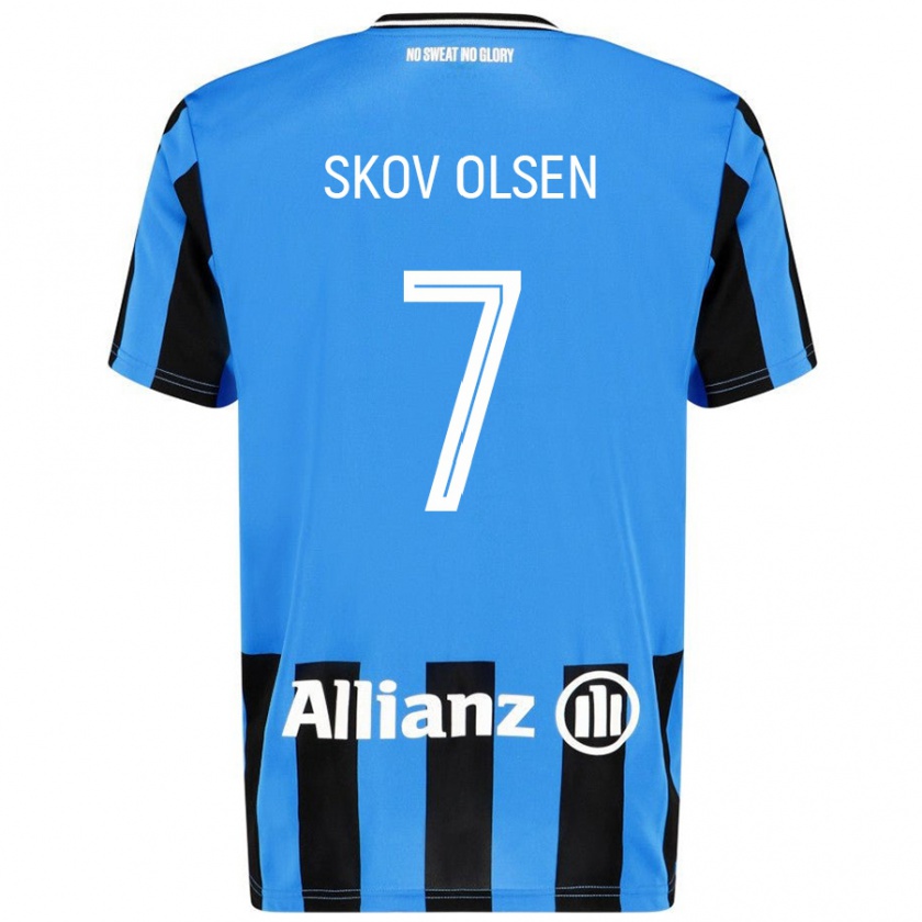 Kandiny Niño Camiseta Andreas Skov Olsen #7 Azul Cielo Negro 1ª Equipación 2024/25 La Camisa Chile