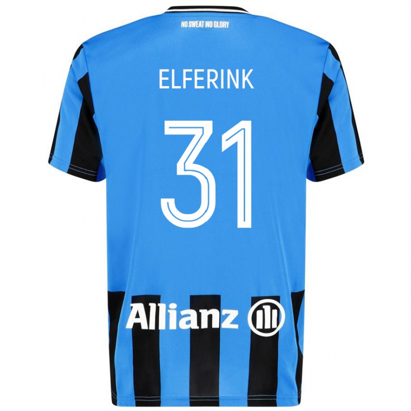 Kandiny Niño Camiseta Marie Elferink #31 Azul Cielo Negro 1ª Equipación 2024/25 La Camisa Chile