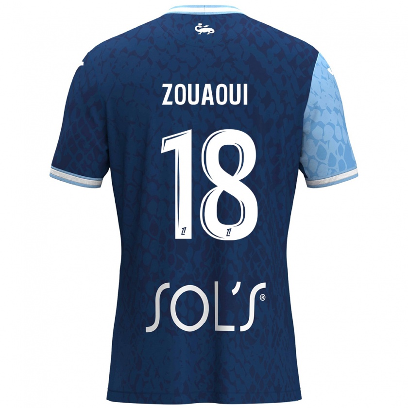 Kandiny Niño Camiseta Yanis Zouaoui #18 Azul Cielo Azul Oscuro 1ª Equipación 2024/25 La Camisa Chile