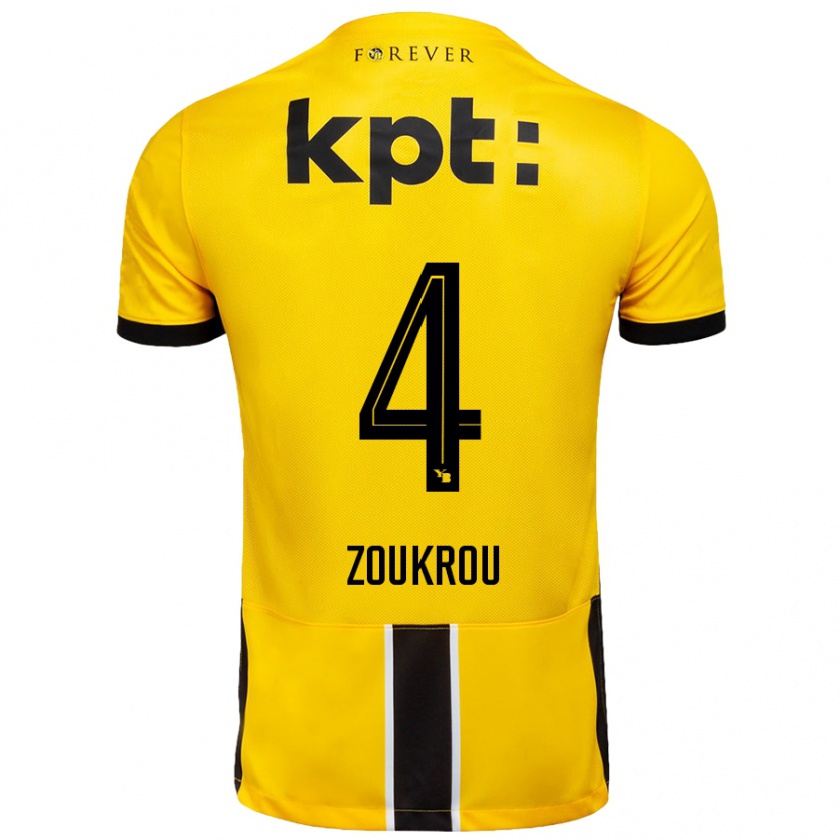 Kandiny Niño Camiseta Tanguy Zoukrou #4 Amarillo Negro 1ª Equipación 2024/25 La Camisa Chile