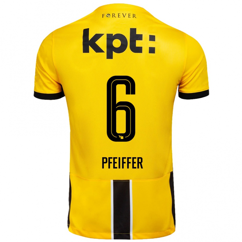 Kandiny Niño Camiseta Patric Pfeiffer #6 Amarillo Negro 1ª Equipación 2024/25 La Camisa Chile