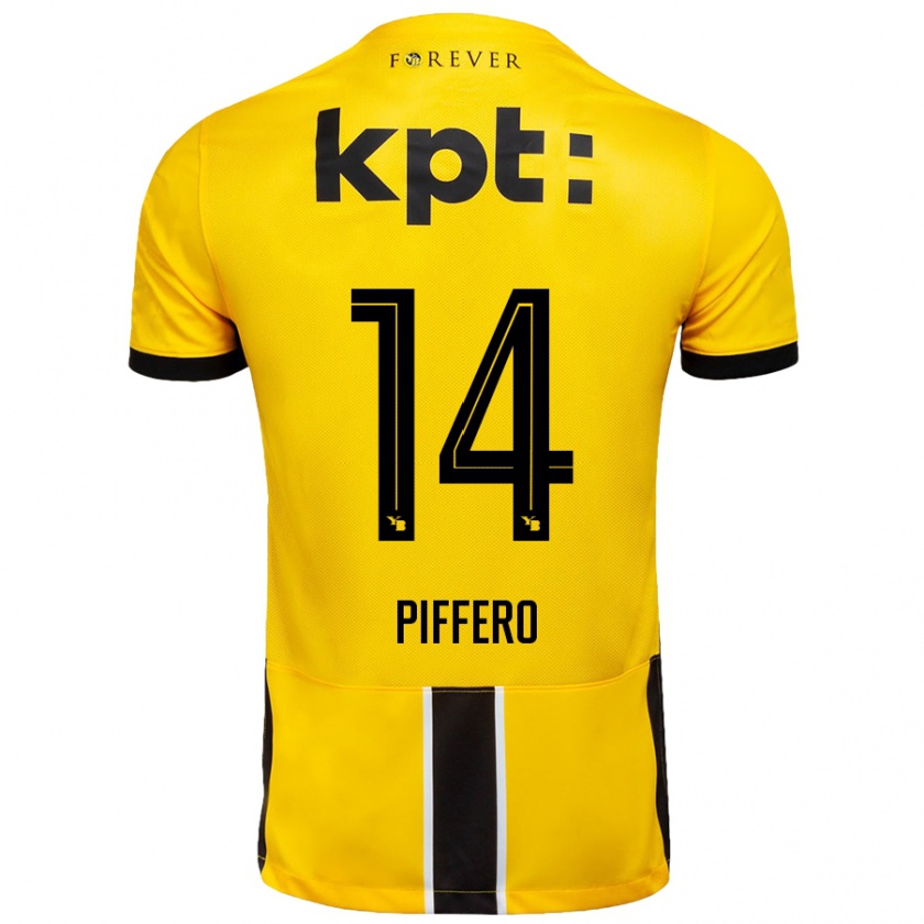 Kandiny Niño Camiseta David Piffero #14 Amarillo Negro 1ª Equipación 2024/25 La Camisa Chile