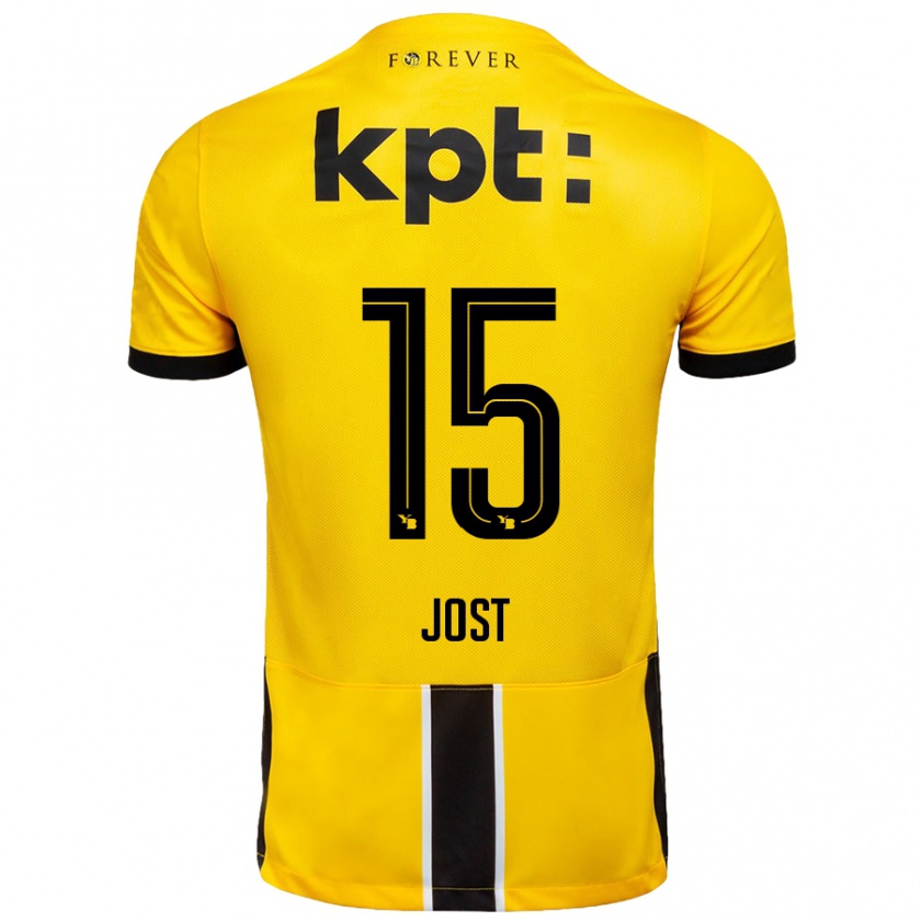 Kandiny Niño Camiseta Tristan Jost #15 Amarillo Negro 1ª Equipación 2024/25 La Camisa Chile