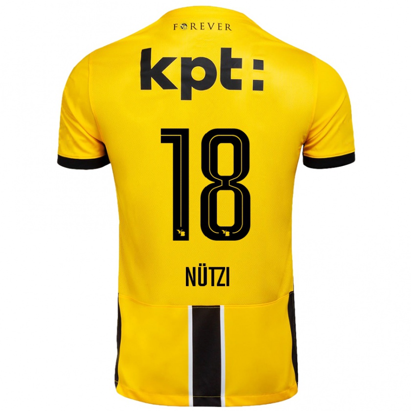 Kandiny Niño Camiseta Timon Nützi #18 Amarillo Negro 1ª Equipación 2024/25 La Camisa Chile