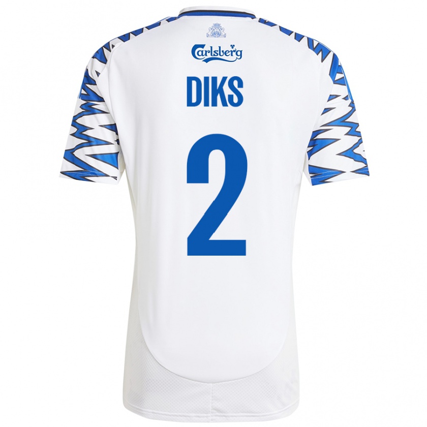 Kandiny Niño Camiseta Kevin Diks #2 Blanco Azul Cielo 1ª Equipación 2024/25 La Camisa Chile