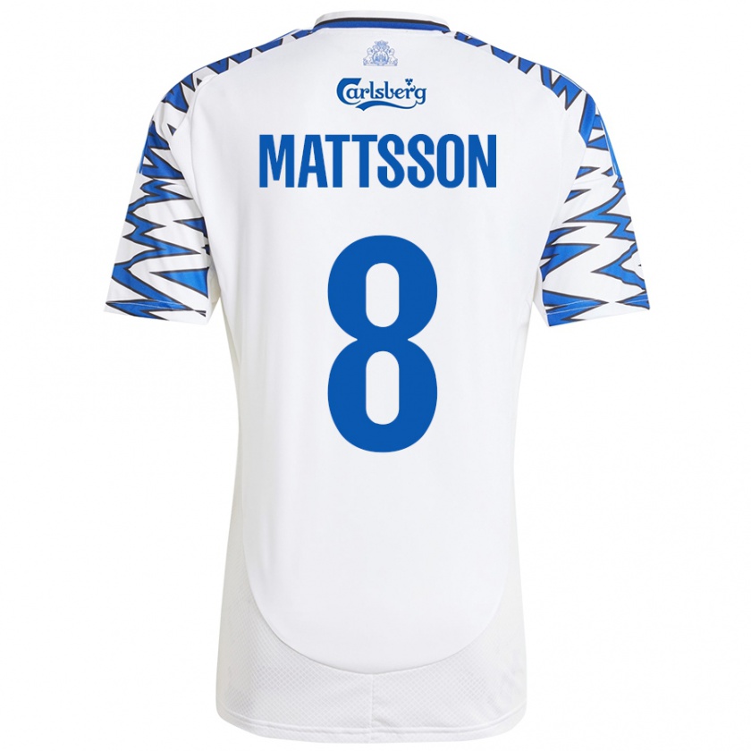 Kandiny Niño Camiseta Magnus Mattsson #8 Blanco Azul Cielo 1ª Equipación 2024/25 La Camisa Chile