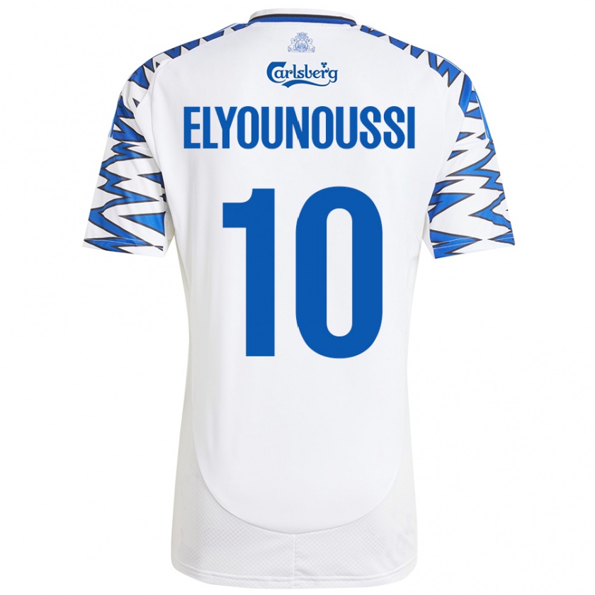 Kandiny Niño Camiseta Mohamed Elyounoussi #10 Blanco Azul Cielo 1ª Equipación 2024/25 La Camisa Chile