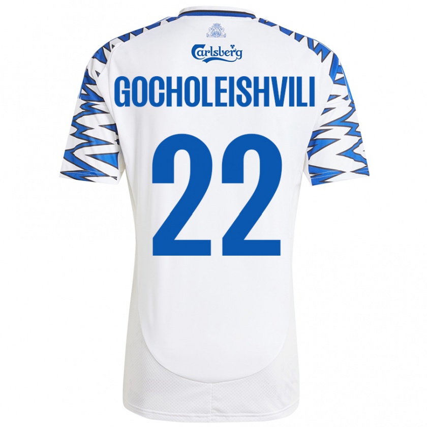 Kandiny Niño Camiseta Giorgi Gocholeishvili #22 Blanco Azul Cielo 1ª Equipación 2024/25 La Camisa Chile