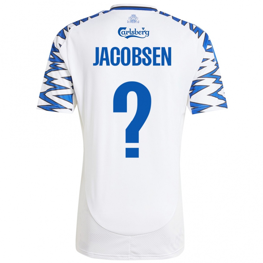 Kandiny Niño Camiseta Holger Jacobsen #0 Blanco Azul Cielo 1ª Equipación 2024/25 La Camisa Chile