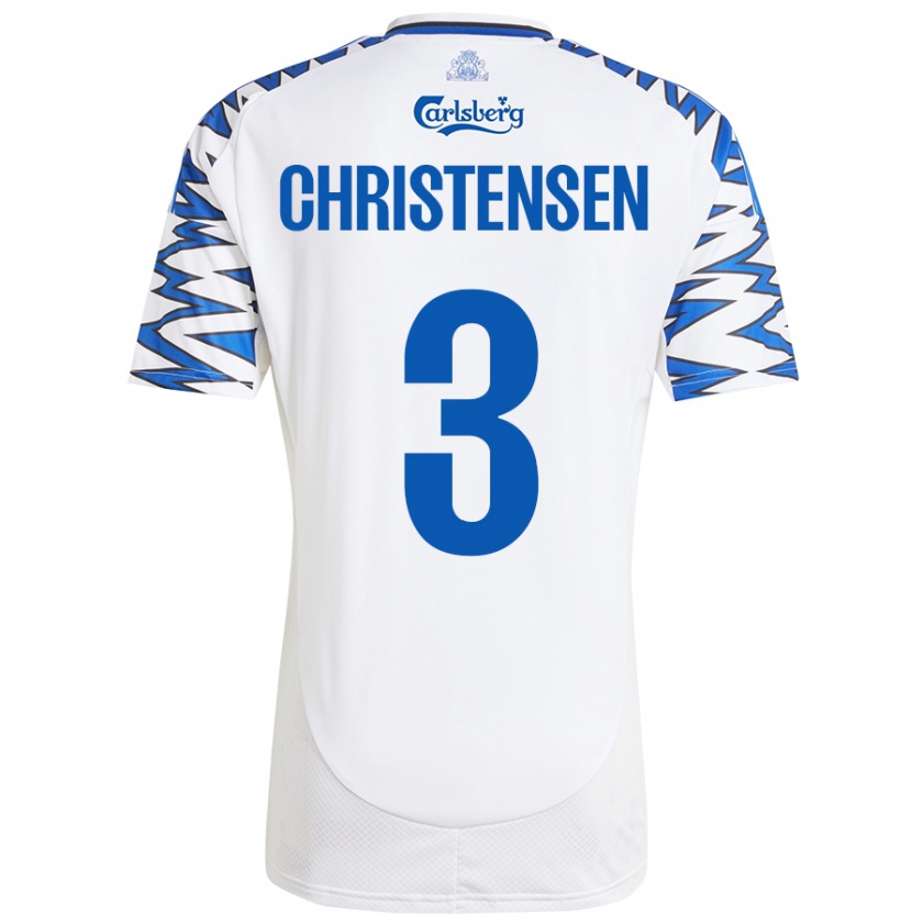 Kandiny Niño Camiseta Sebastian Christensen #3 Blanco Azul Cielo 1ª Equipación 2024/25 La Camisa Chile