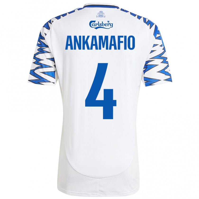 Kandiny Niño Camiseta Graham Ankamafio #4 Blanco Azul Cielo 1ª Equipación 2024/25 La Camisa Chile