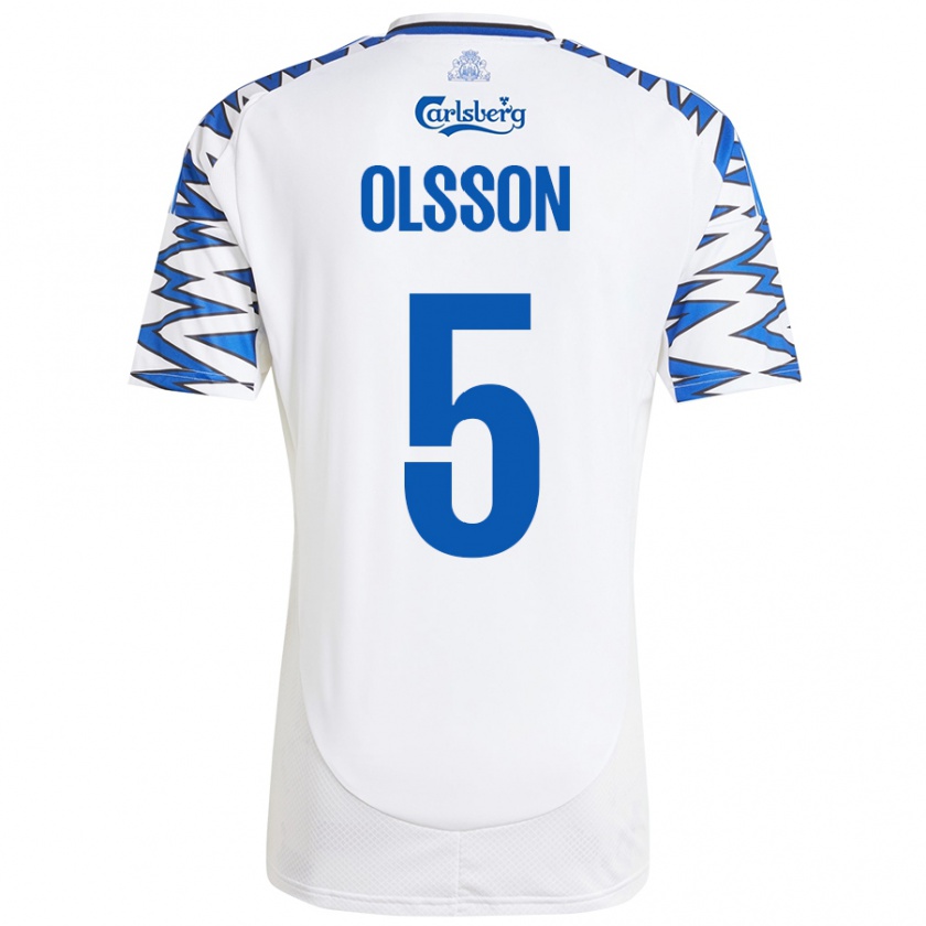 Kandiny Niño Camiseta Cornelius Olsson #5 Blanco Azul Cielo 1ª Equipación 2024/25 La Camisa Chile