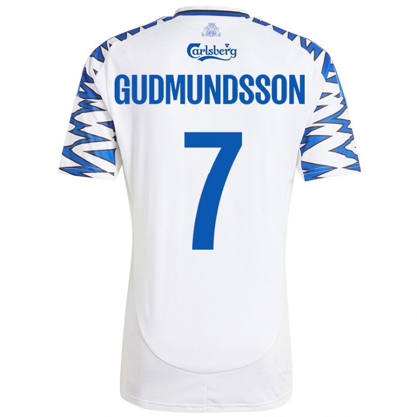 Kandiny Niño Camiseta Galdur Gudmundsson #7 Blanco Azul Cielo 1ª Equipación 2024/25 La Camisa Chile