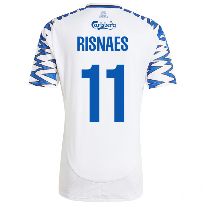 Kandiny Niño Camiseta Roberto Risnaes #11 Blanco Azul Cielo 1ª Equipación 2024/25 La Camisa Chile