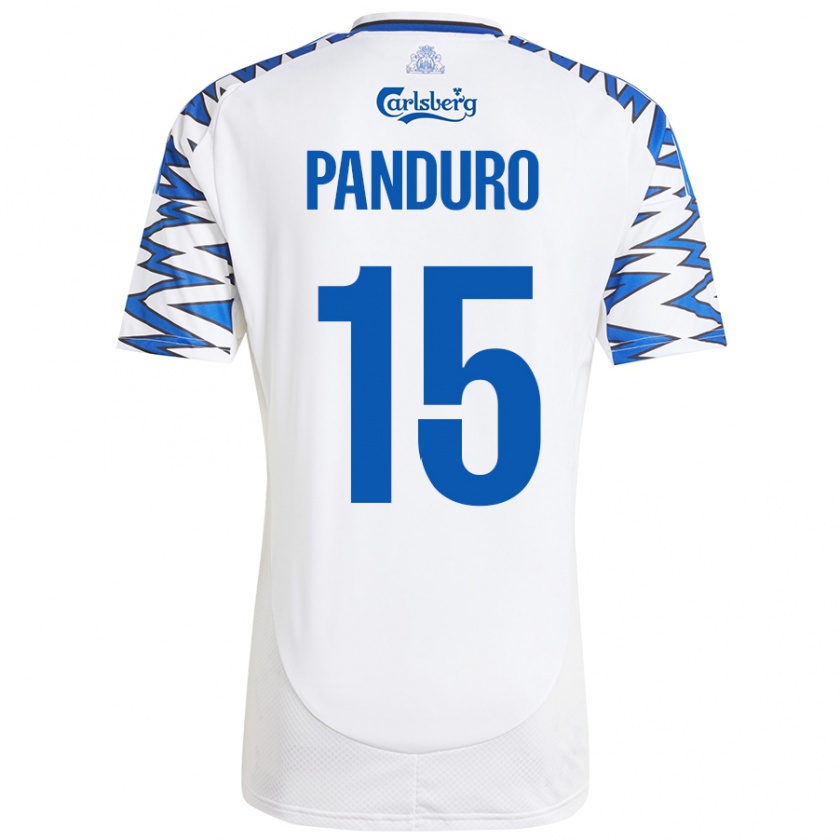 Kandiny Niño Camiseta Tristan Panduro #15 Blanco Azul Cielo 1ª Equipación 2024/25 La Camisa Chile