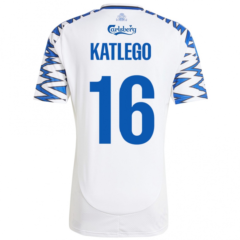 Kandiny Niño Camiseta David Katlego #16 Blanco Azul Cielo 1ª Equipación 2024/25 La Camisa Chile