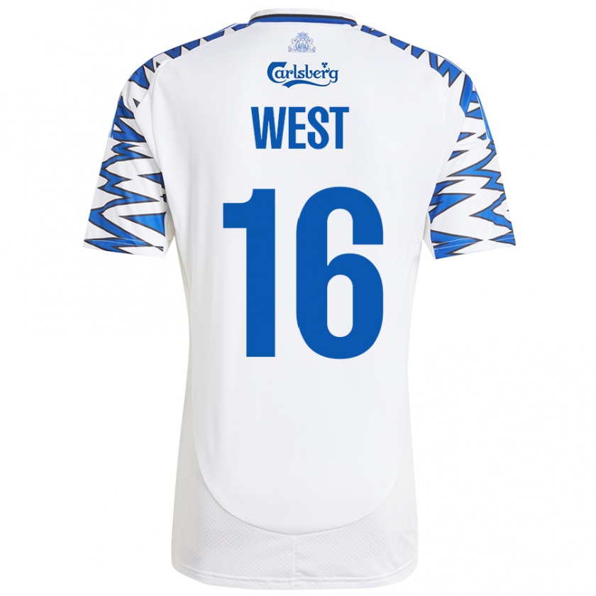 Kandiny Niño Camiseta Liam West #16 Blanco Azul Cielo 1ª Equipación 2024/25 La Camisa Chile