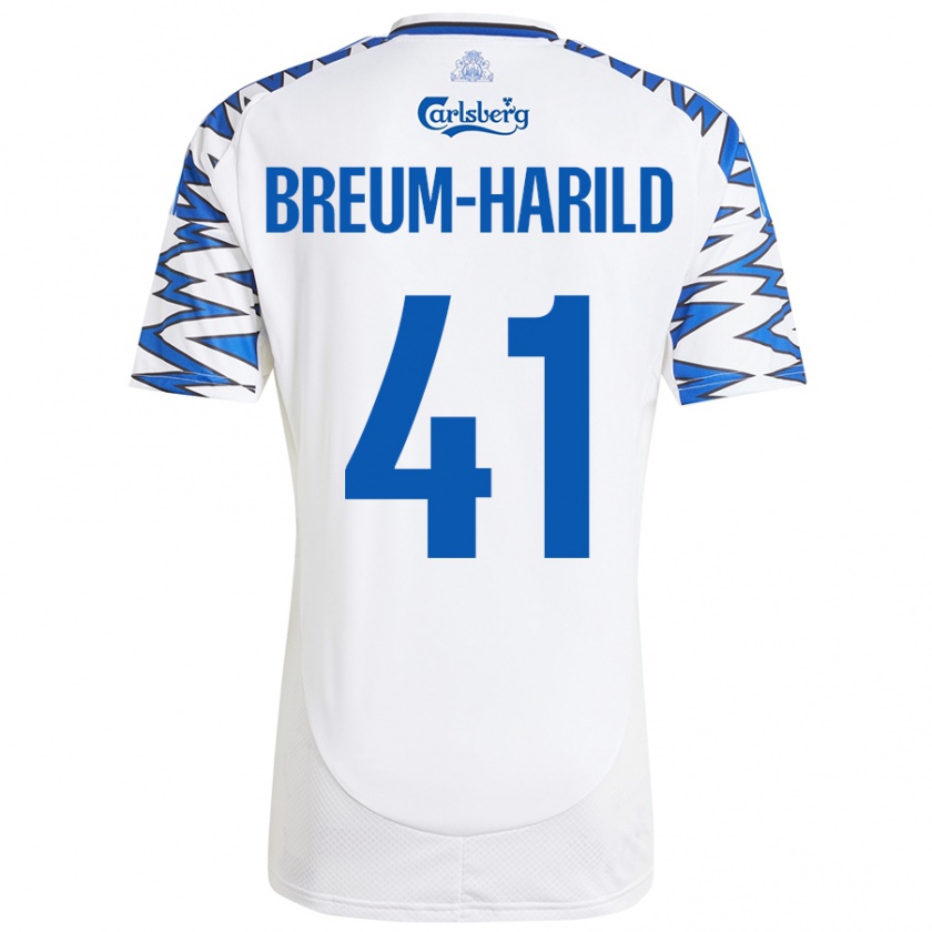 Kandiny Niño Camiseta Tobias Breum-Harild #41 Blanco Azul Cielo 1ª Equipación 2024/25 La Camisa Chile