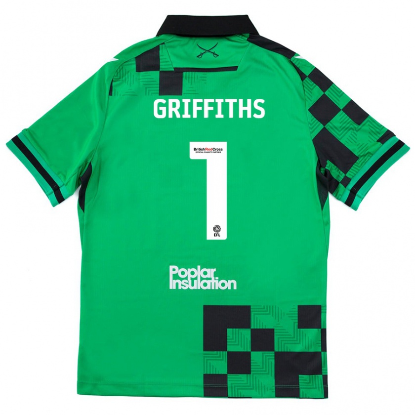 Kandiny Niño Camiseta Josh Griffiths #1 Verde Negro 2ª Equipación 2024/25 La Camisa Chile