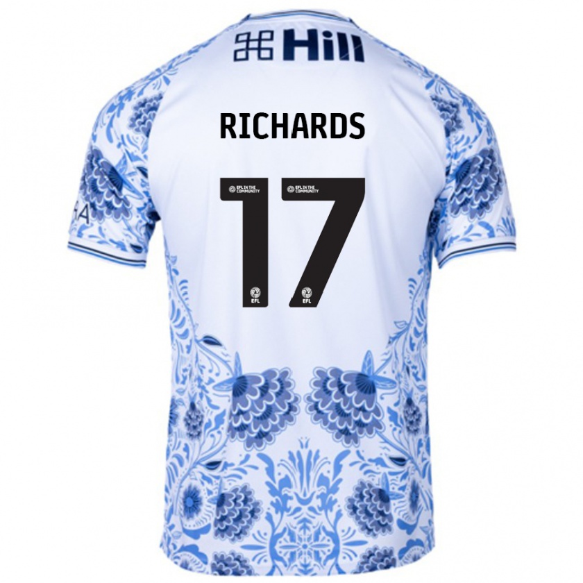 Kandiny Niño Camiseta Taylor Richards #17 Blanco Azul 2ª Equipación 2024/25 La Camisa Chile