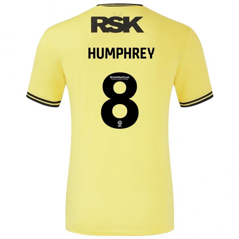 Kandiny Niño Camiseta Carla Humphrey #8 Amarillo Negro 2ª Equipación 2024/25 La Camisa Chile