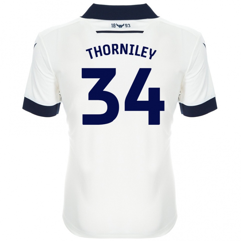 Kandiny Niño Camiseta Jordan Thorniley #34 Blanco Azul Marino 2ª Equipación 2024/25 La Camisa Chile