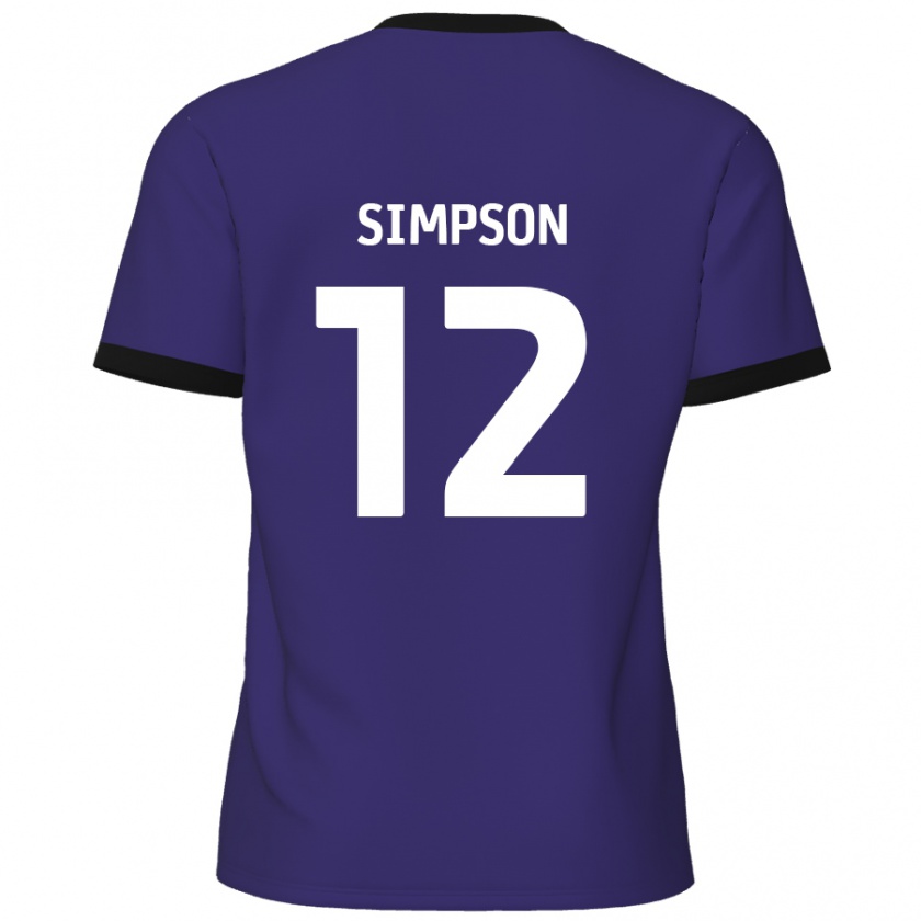 Kandiny Niño Camiseta Tyreece Simpson #12 Púrpura 2ª Equipación 2024/25 La Camisa Chile