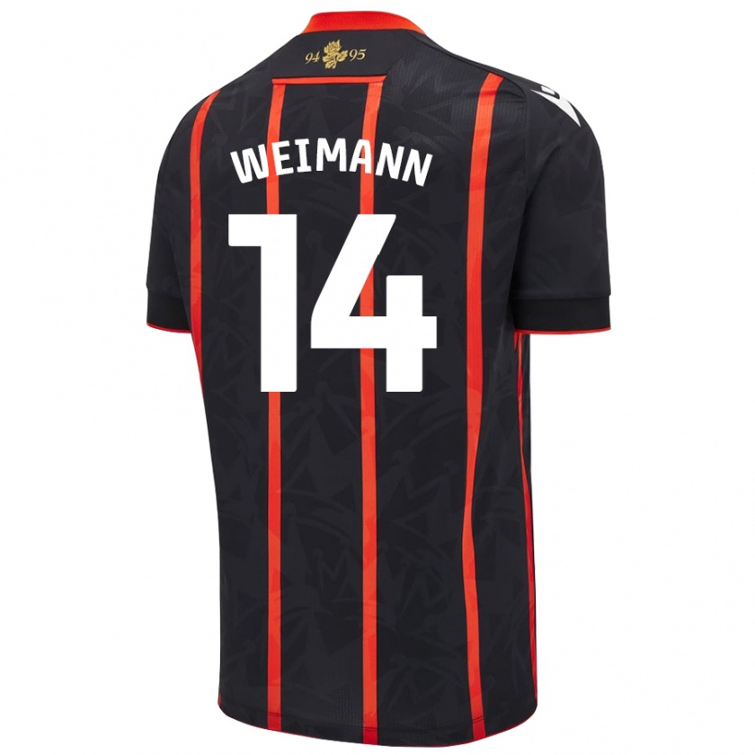 Kandiny Niño Camiseta Andreas Weimann #14 Negro Rojo 2ª Equipación 2024/25 La Camisa Chile