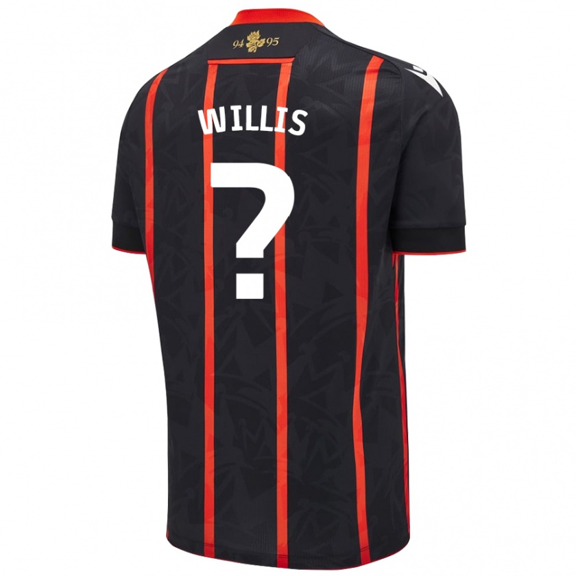 Kandiny Niño Camiseta Nathan Willis #0 Negro Rojo 2ª Equipación 2024/25 La Camisa Chile