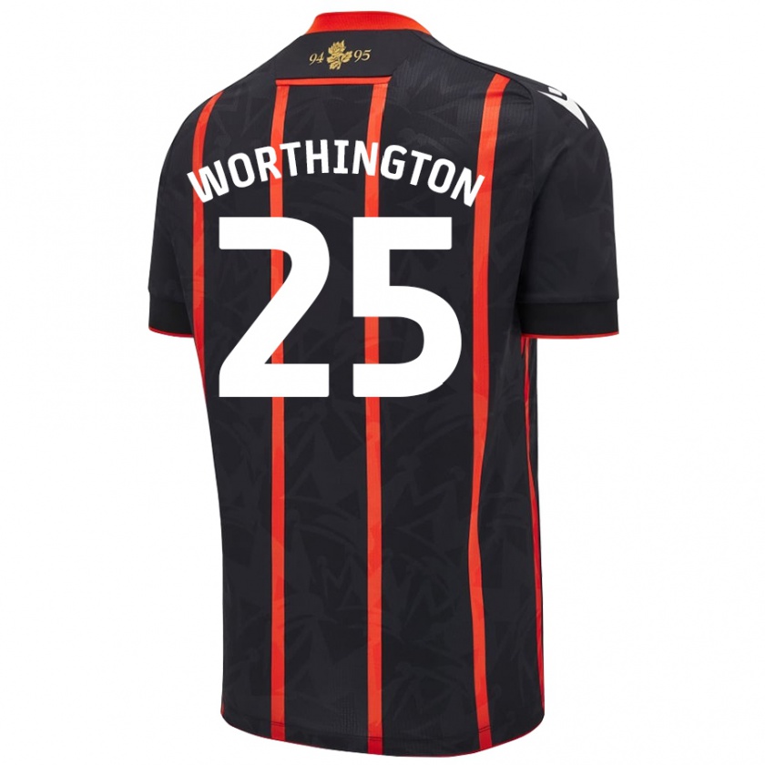 Kandiny Niño Camiseta Nicola Worthington #25 Negro Rojo 2ª Equipación 2024/25 La Camisa Chile