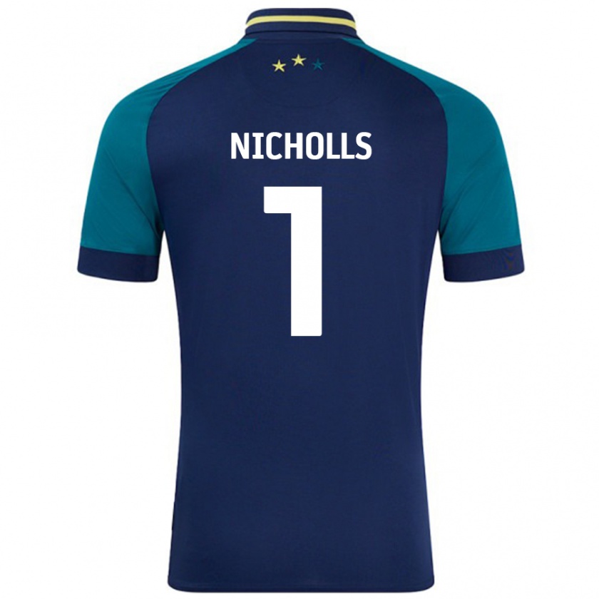 Kandiny Niño Camiseta Lee Nicholls #1 Azul Marino Verde Oscuro 2ª Equipación 2024/25 La Camisa Chile