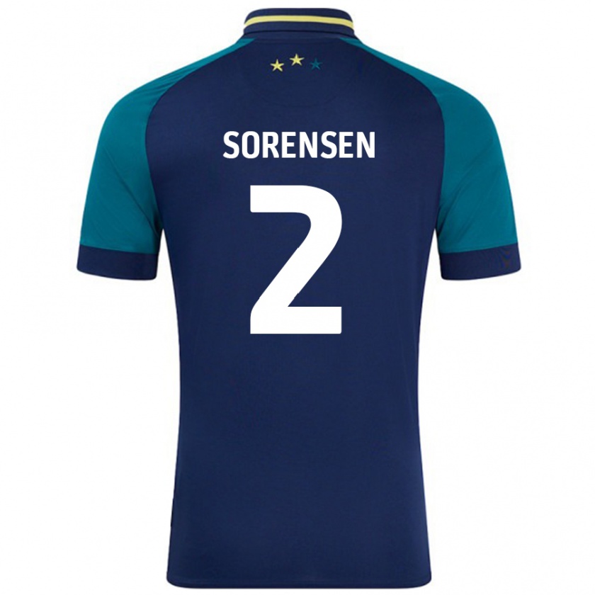 Kandiny Niño Camiseta Lasse Sørensen #2 Azul Marino Verde Oscuro 2ª Equipación 2024/25 La Camisa Chile