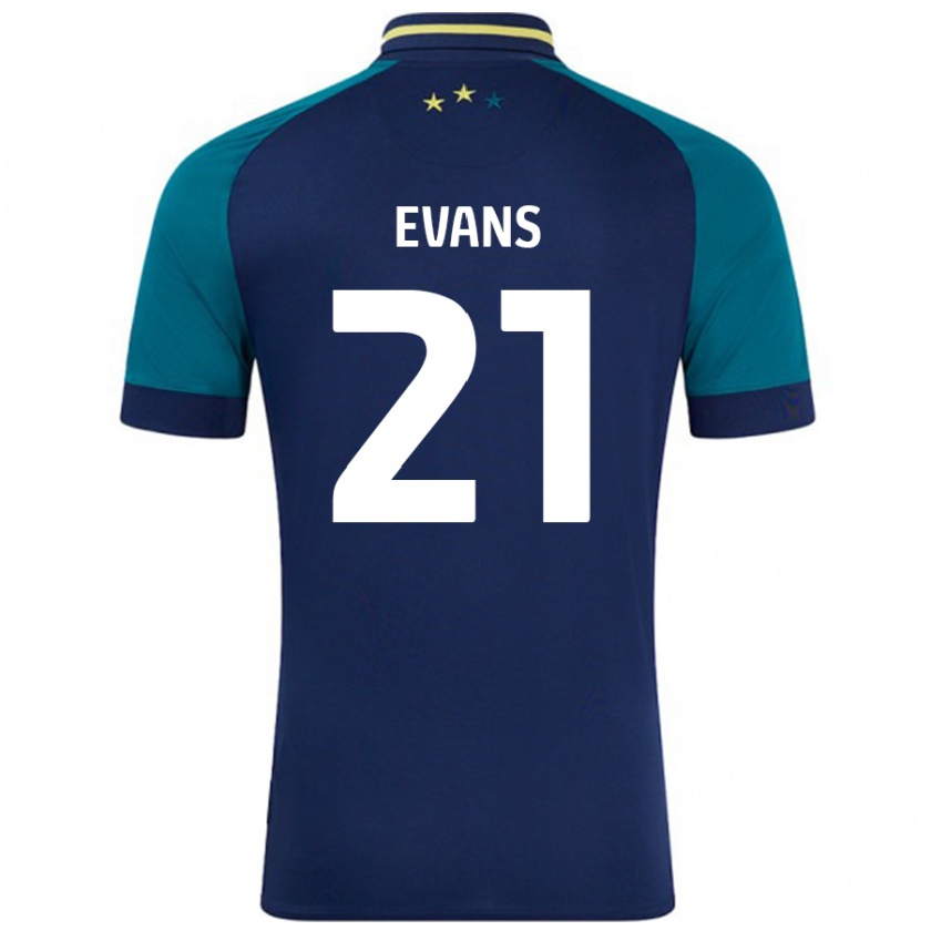 Kandiny Niño Camiseta Antony Evans #21 Azul Marino Verde Oscuro 2ª Equipación 2024/25 La Camisa Chile