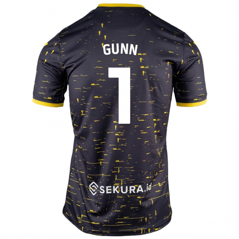 Kandiny Niño Camiseta Angus Gunn #1 Negro Amarillo 2ª Equipación 2024/25 La Camisa Chile