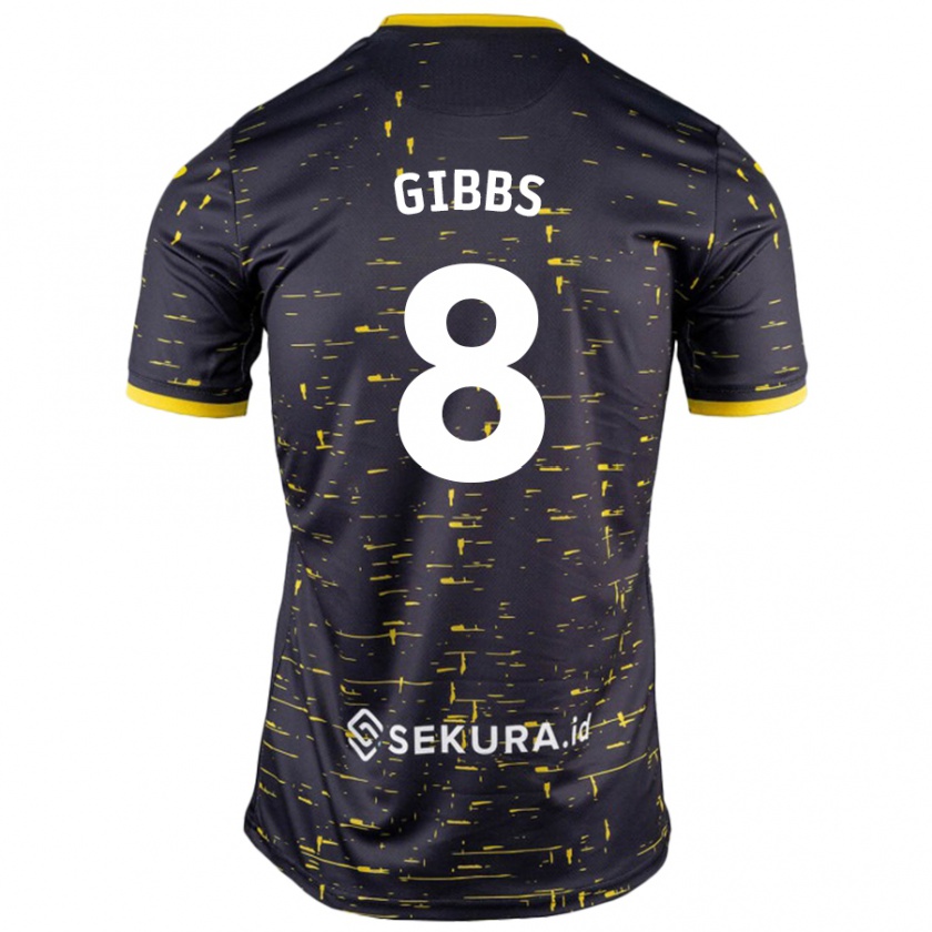 Kandiny Niño Camiseta Liam Gibbs #8 Negro Amarillo 2ª Equipación 2024/25 La Camisa Chile