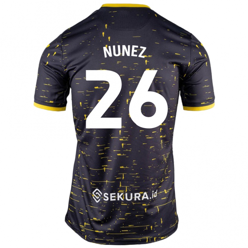 Kandiny Niño Camiseta Marcelino Núñez #26 Negro Amarillo 2ª Equipación 2024/25 La Camisa Chile